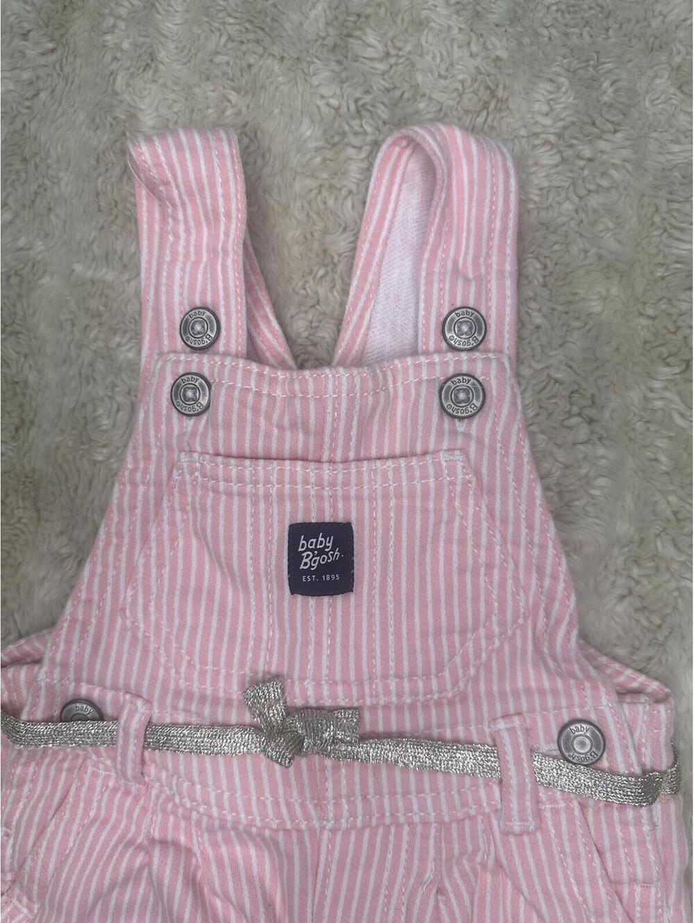 baby B'gosh classic pink/white striped cotton-blend overalls Size 9M - Picture 2 of 8